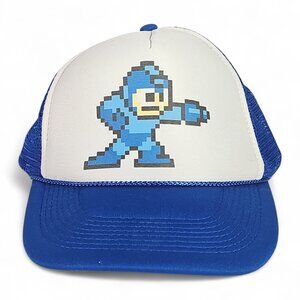 Mega Man 8-Bit Pixel Trucker Hat Blue Mesh Retro Video Game Cap Nissun